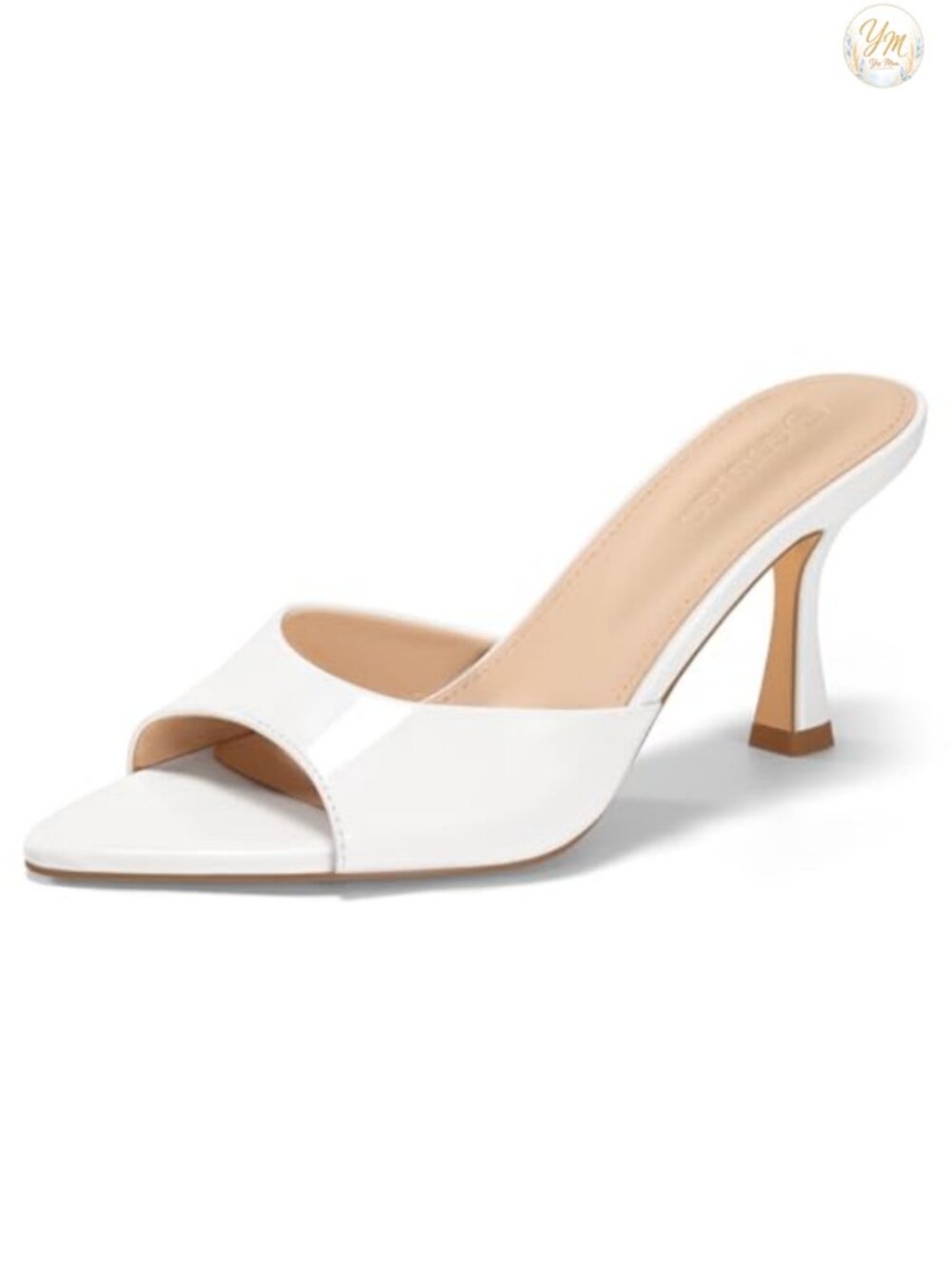 Coutgo Women's Kitten Heel Sandals Heeled Mules Pointed Open Toe Faux Patent